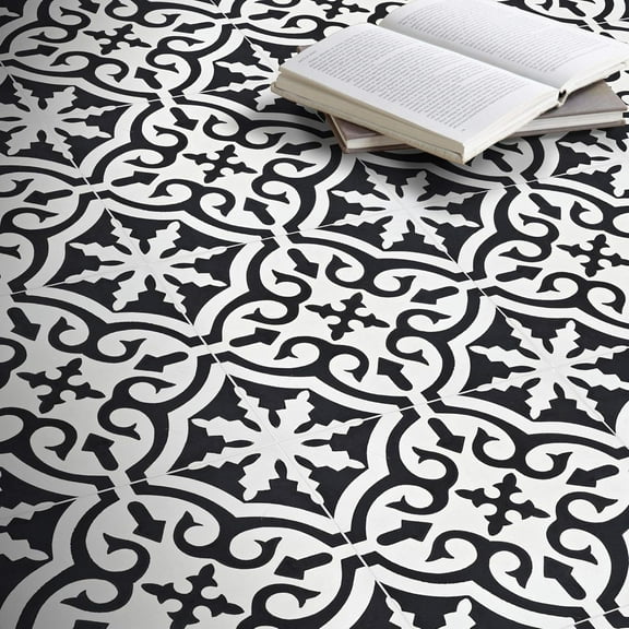 Moroccan Mosaic & Tile House CTP02-03 Argana Handmade Cement Tile, 8”x8”, White and Black