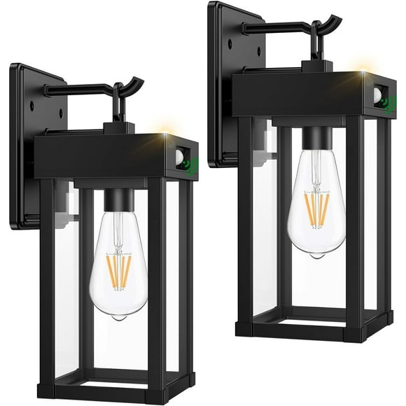 2 Pack Outdoor Solar Wall Light Fixtures With Dusk To Dawn Sensor,Large Size Black Outdoor Wall Lights with 3Lighting Modes,Exterior Waterproof Solar Wall Sconce Light for Outside,Garage(Black-2P)