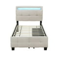 thumbnail image 5 of Tcbosik Twin Size Bed Frame with 2 Storage Drawers, LED Lights and Linen Upholstered Headboard, Wooden Slats Support Platform Bed, Beige, 5 of 10