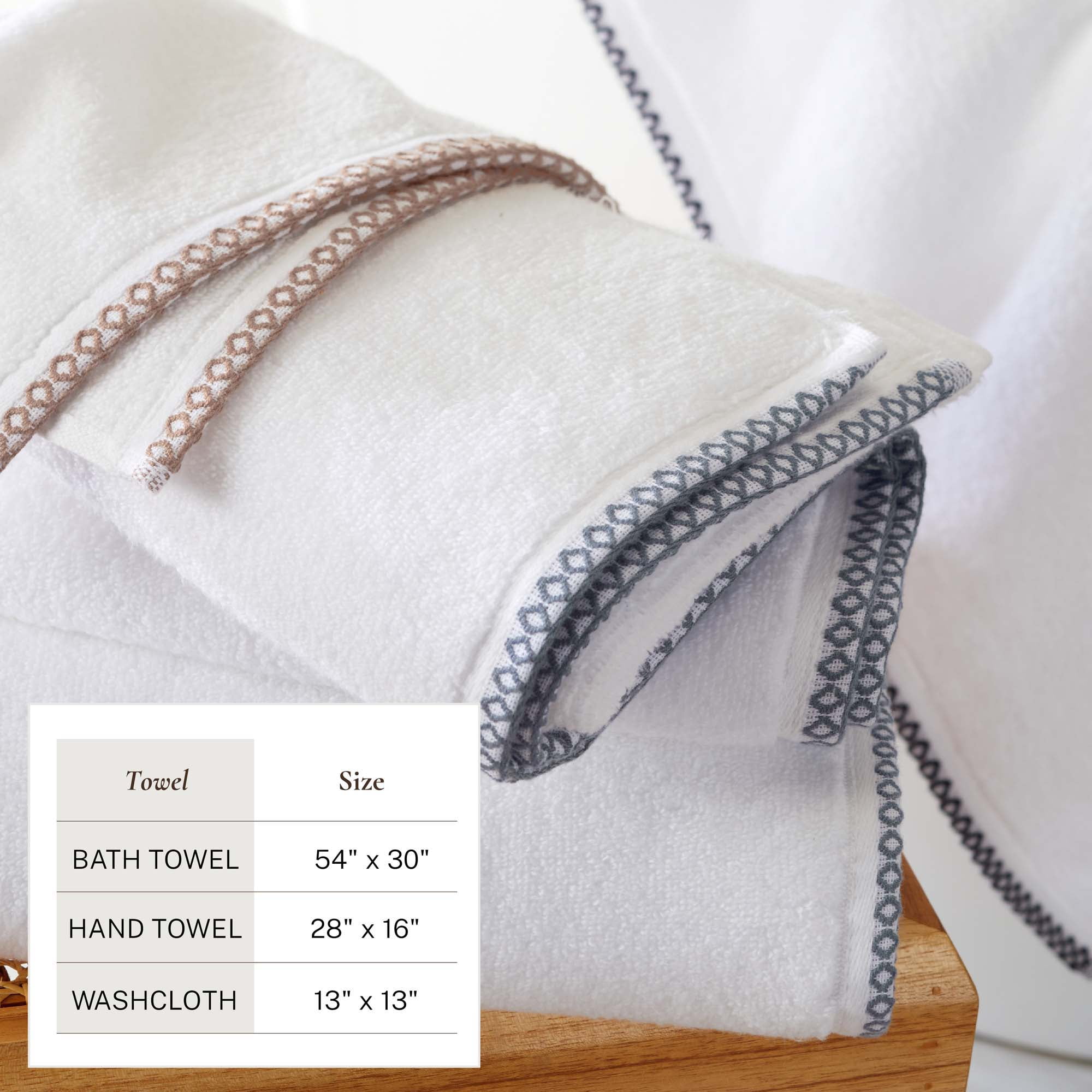 Boho-Inspired Border Quick-Dry Cotton 6 Piece Towel Set, 2 Bath, 2 Hand, 2 Wash