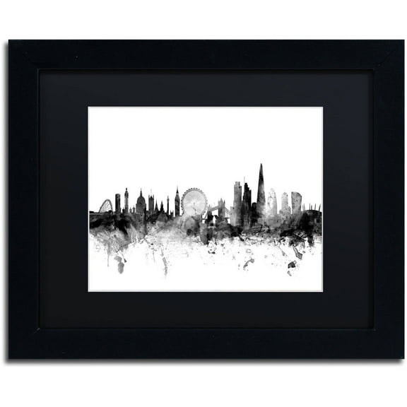 Trademark Fine Art "London England Skyline B&W" Canvas Art by Michael Tompsett, Black Matte, Black Frame