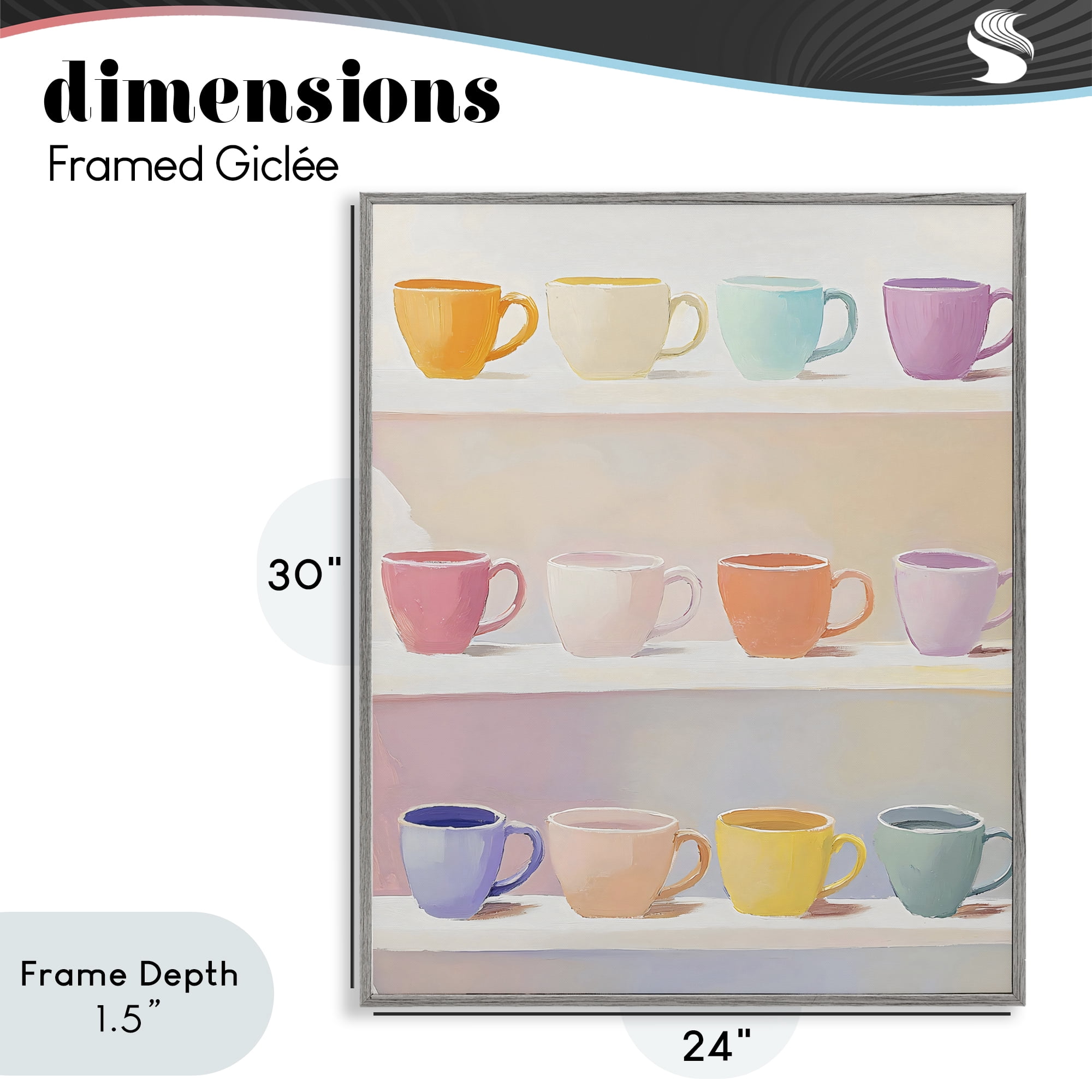 Stupell Industries Rows of Pastel Teacups Gray Framed Giclee Art, design by The Prints Vibe