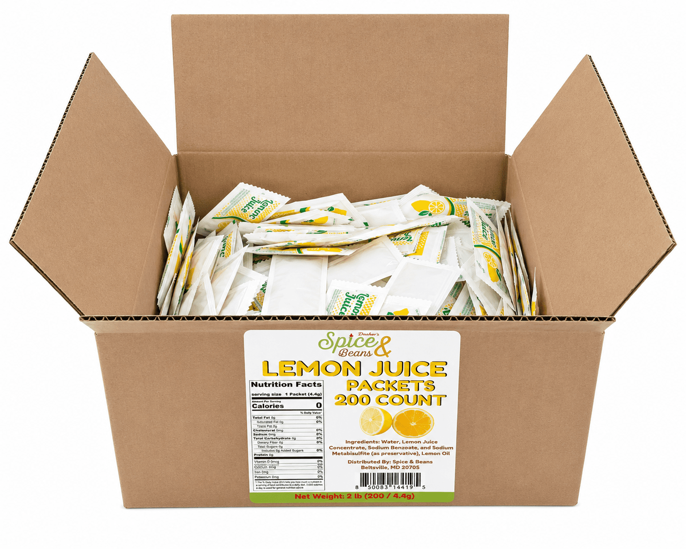 Lemon Juice Packets 200 Count | 4 Gram Single Serve | Portion Control Lemon Juice | Seafood, Tea, Beverages, Travel & Foodservice | Bulk Individual Packets | Dasher's Spice & Beans