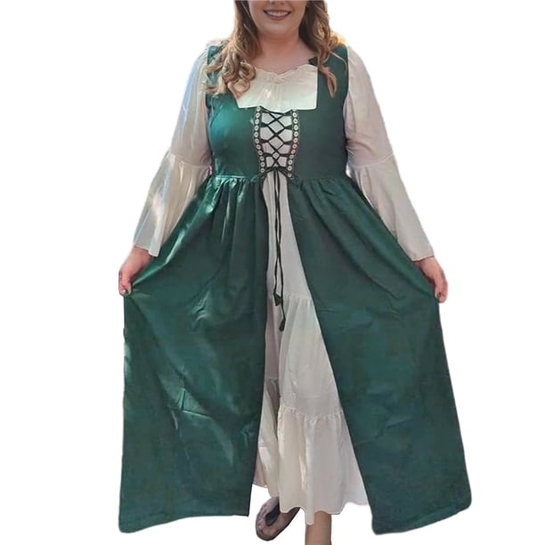 Disfraz Medieval Renacentista para Mujer, Cosplay Sobre Vestido Verde L