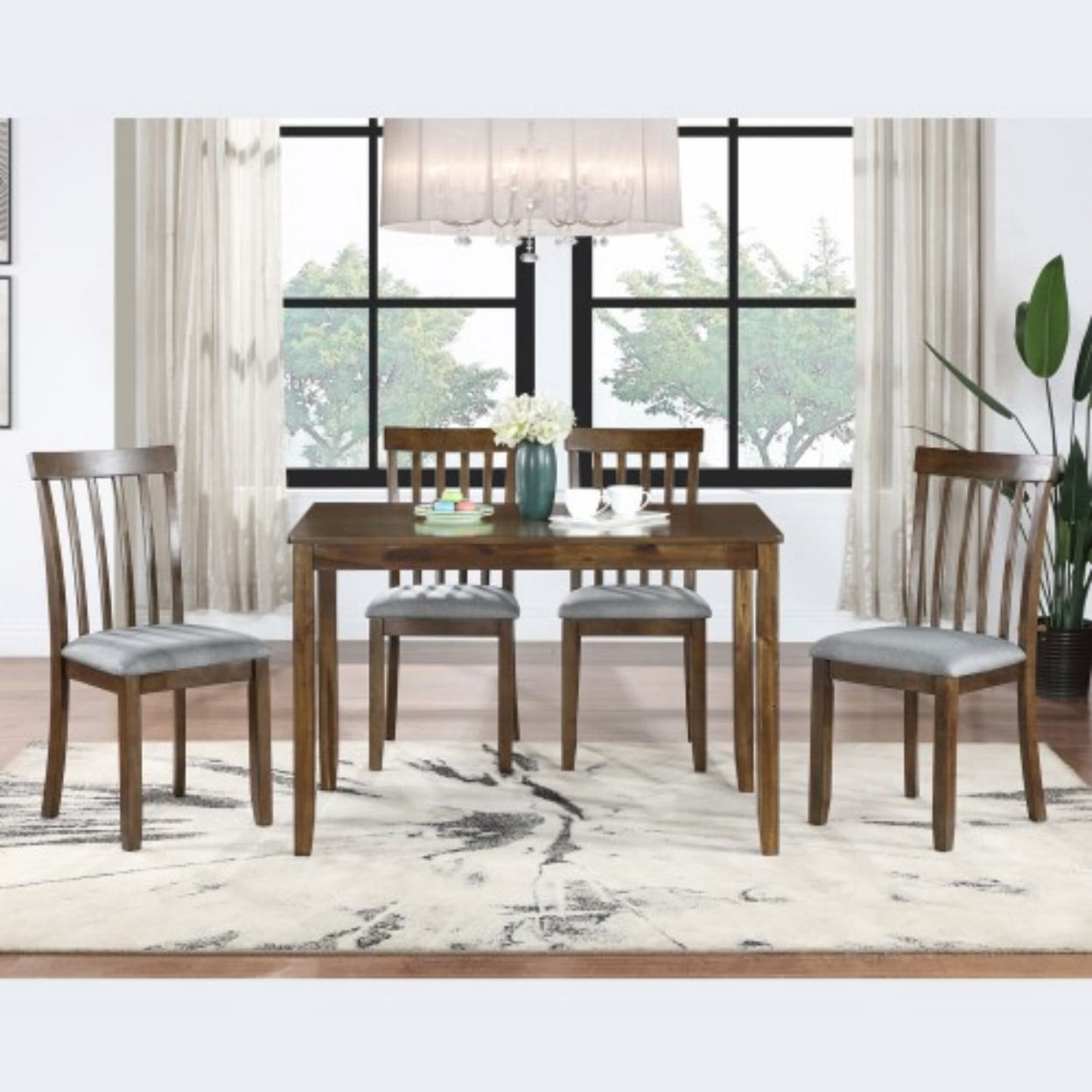 45.5" Rectangular Wood Dining Table for 4, Modern Farmhouse Kitchen Table, Solid Wood Legs, MDF & Birch Veneer Dining Desk for Small Spaces, Walnut