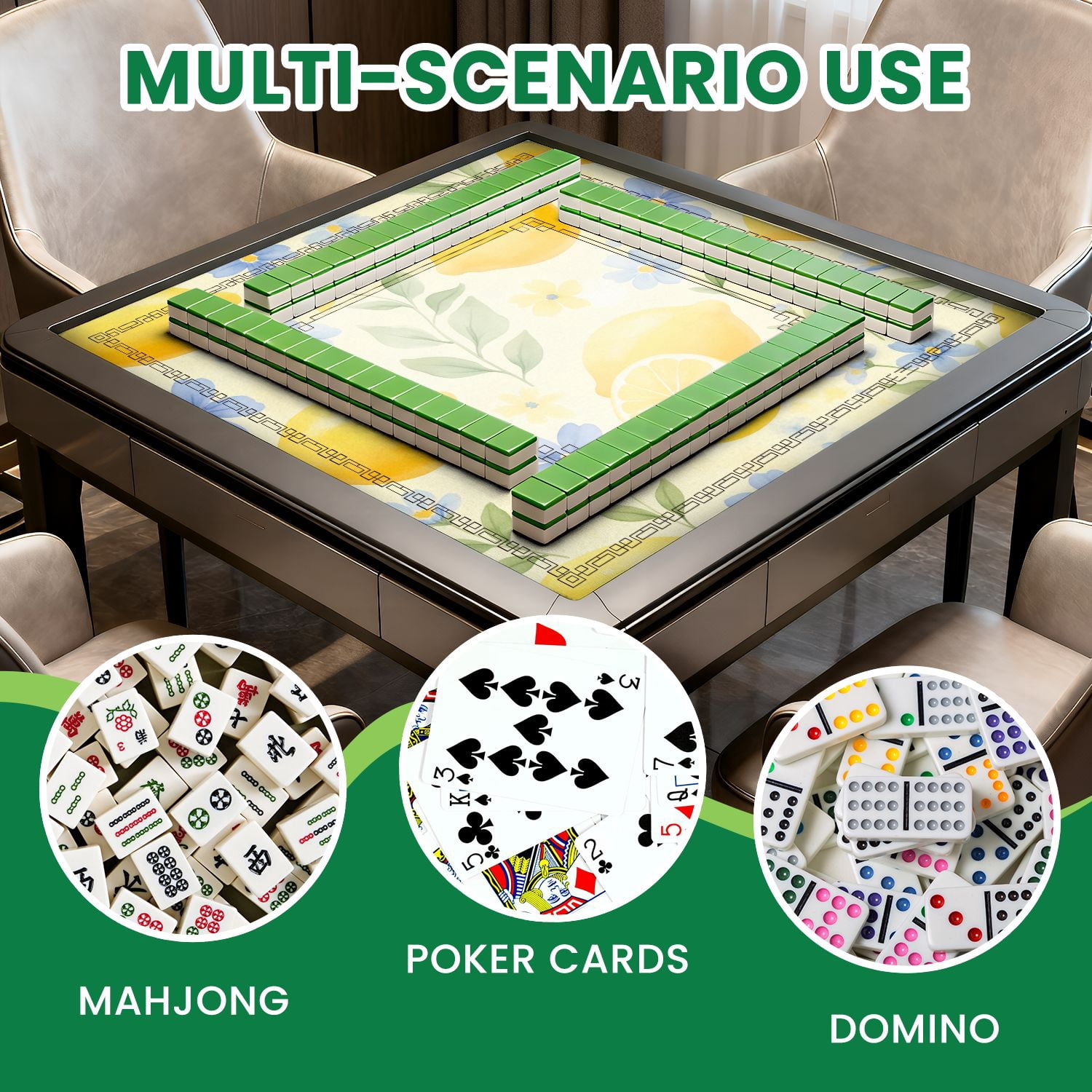 Mahjong Mat 31.5" x 31.5" Lemon Floral Yellow Blue Watercolor Non-Slip Noise Reduction American Mahjong Tiles Table Cover for Dominoes Poker Card Board Games Gift
