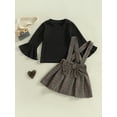 thumbnail image 3 of Bagilaanoe 2Pcs Little Girls Overalls Dress Set Ribbed Long Sleeve Pullover Tops + Plaid Suspender Skirt 1T 2T 3T 4T 5T 6T 7T Kids Casual Outfits, 3 of 8