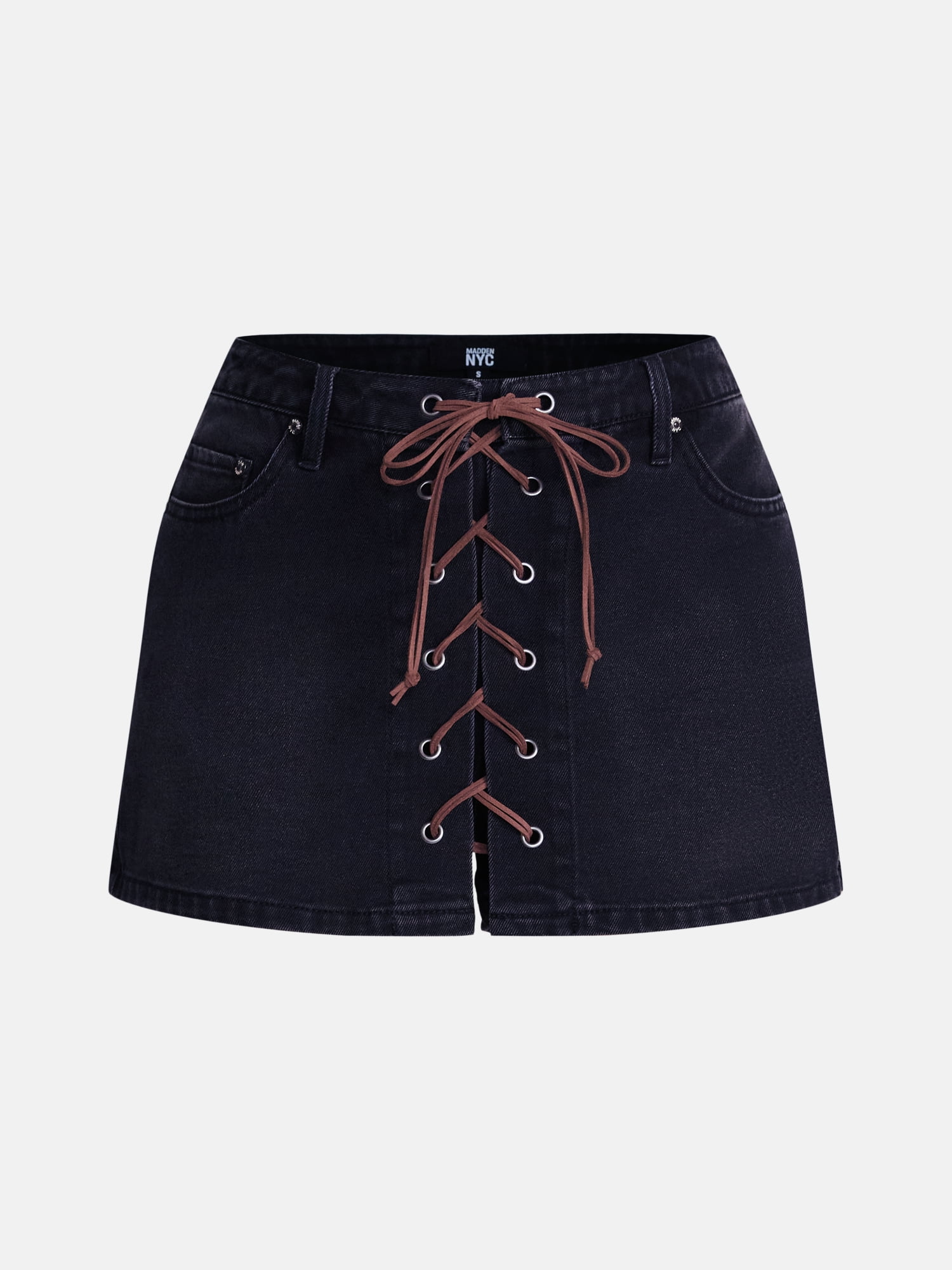 Madden NYC Women’s Lace Up Denim Mini Skort, Sizes XXS-XXL