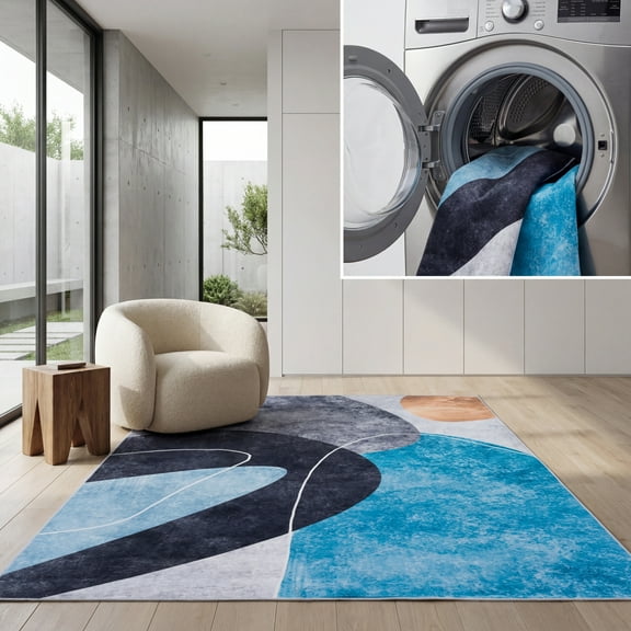 SAFAVIEH Tacoma Sophia Traditional Machine Washable Area Rug, Dark Grey/Turquoise, 6' x 6' Square