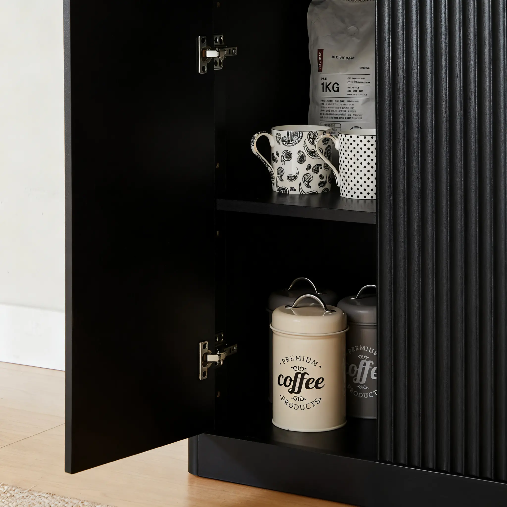 Aukfa 67" Modern Sideboard Cabinet, Wood Storage Credenza & TV Cabinet with 6 Fluted Doors for Living Room/Dining Room,Black