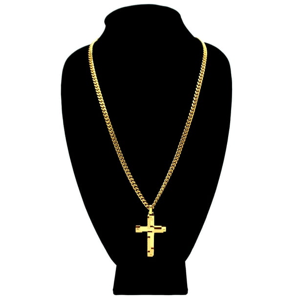 Gold cuban link chain with cross sale