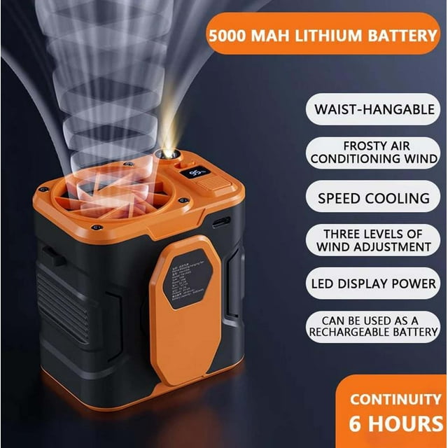 Ventilateur à Pince de Taille avec 5000mAh, Écran LED pour Travail Extérieur