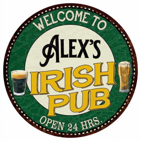 Alex's Irish Pub 12" Round Metal Sign Kitchen Bar Wall Décor 200120036036