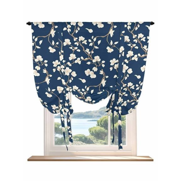 Botanical Flower Tie Up Curtains for Windows 63 Inch Length Balloon Curtains Kitchen Adjustable Balloon Window Shade Vintage Garden Floral Wildflower Blue Tie Up Bathroom Curtain Window 42"x63"