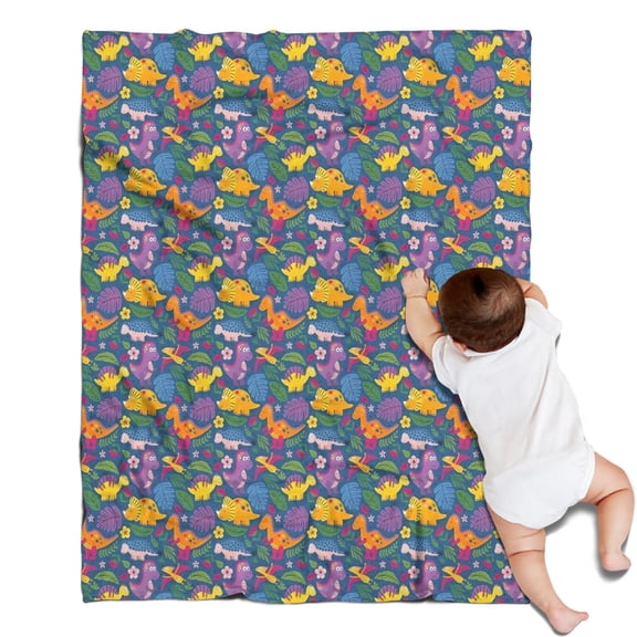 Colorful Dinosaurs Floral Motifs Pattern Blanket,Comfortable Soft Lamb Wool Throw Blanket,All Season,Warm Lightweight Blankets for Sofa Bed Couch Living Room Chair,30"x40"