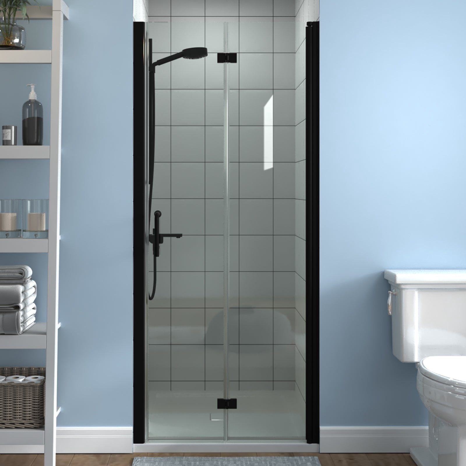 ESDIY 3233.5 x 72 inch Frameless Hinged Bifold Folding Shower Door in