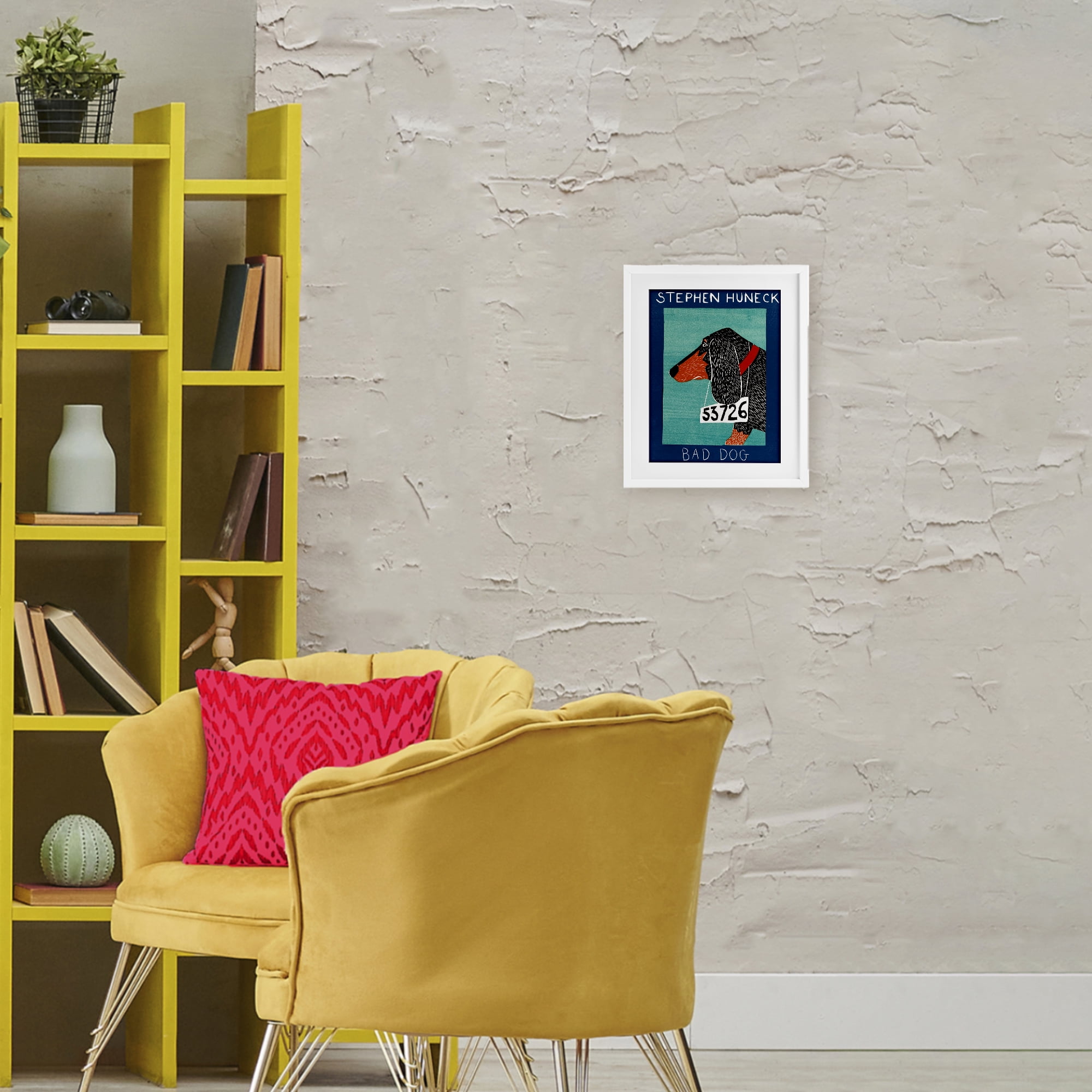 Bad Dog Dachshund White Framed Print Under Glass, design by Stephen Huneck
