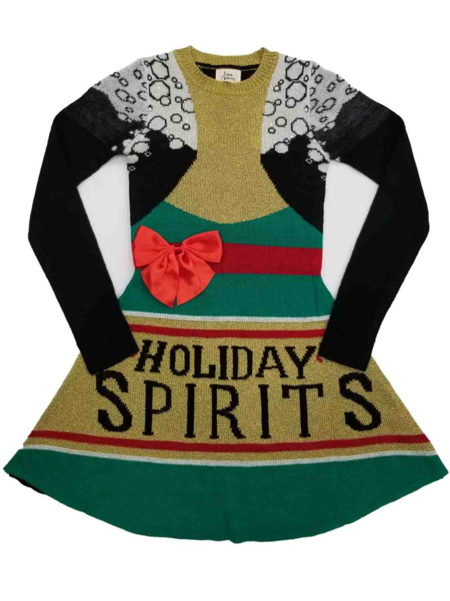 Born Famous Womens Holiday Spirits Sparkle Party Christmas Long Sleeve Knit Sweater Dress XS, Women's, Black