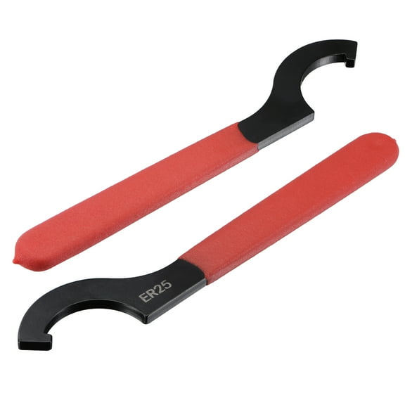 C Hook Spanner Wrench for Lathe Clamping ER25 Collet Chuck Nut w Red Non-slip Handle 2pcs