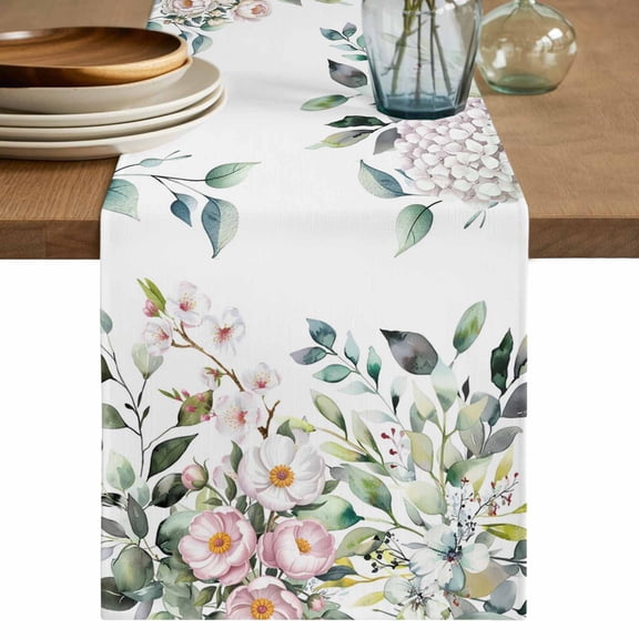 Table Runner 90 Inches Long for Kitchen Dining, Green Eucalyptus Leaves Dresser Scarf Farmhouse, Dining Table Decorations for Wedding/Parties, Floral Summer Botanical Watercolor 13 x 90 In