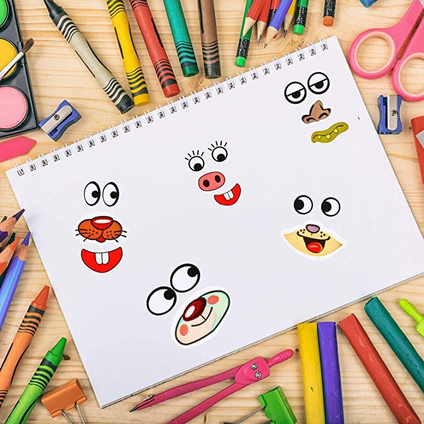 Set De 3 Rouleaux D'autocollants Visage – Yeux Nez Bouche – Activités Créatives Enfants – DIY – 10x10 Cm