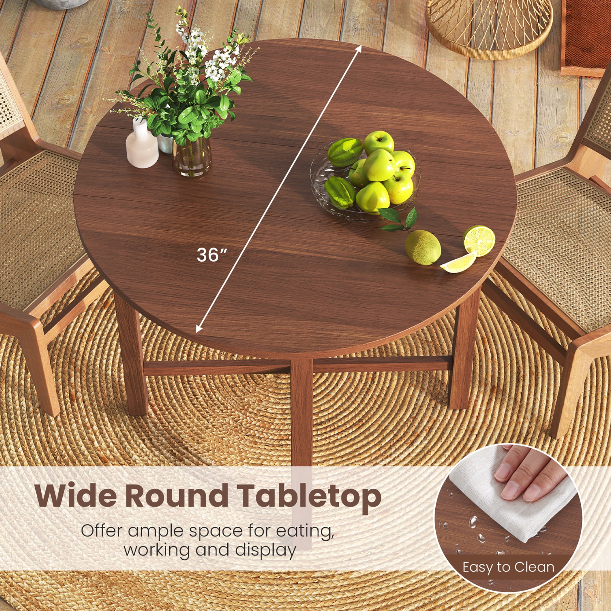 Gymax 36'' Foldable Kitchen Table Round Dining Table w/Solid Rubber Wood Legs
