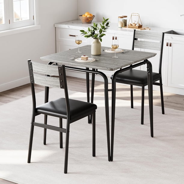 3-piece estilo rural dining mesa set para 2: small, space-saving mesa con 2 cozy sillas - gray, ideal para para apartments