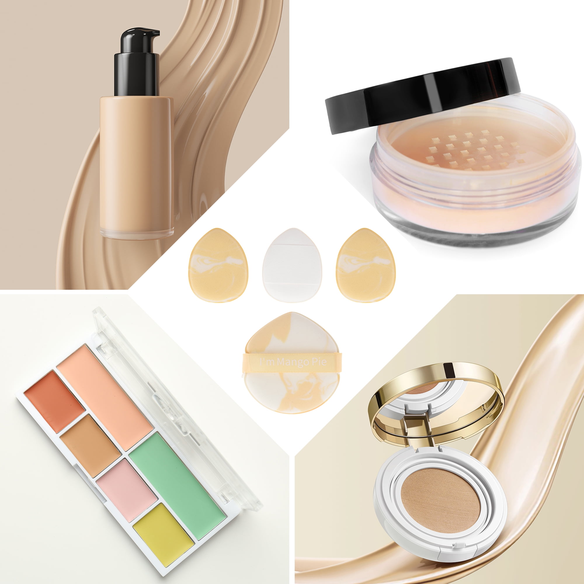 Unique Bargains 4 Pcs Combination Face Makeup Sponge Yellow, White