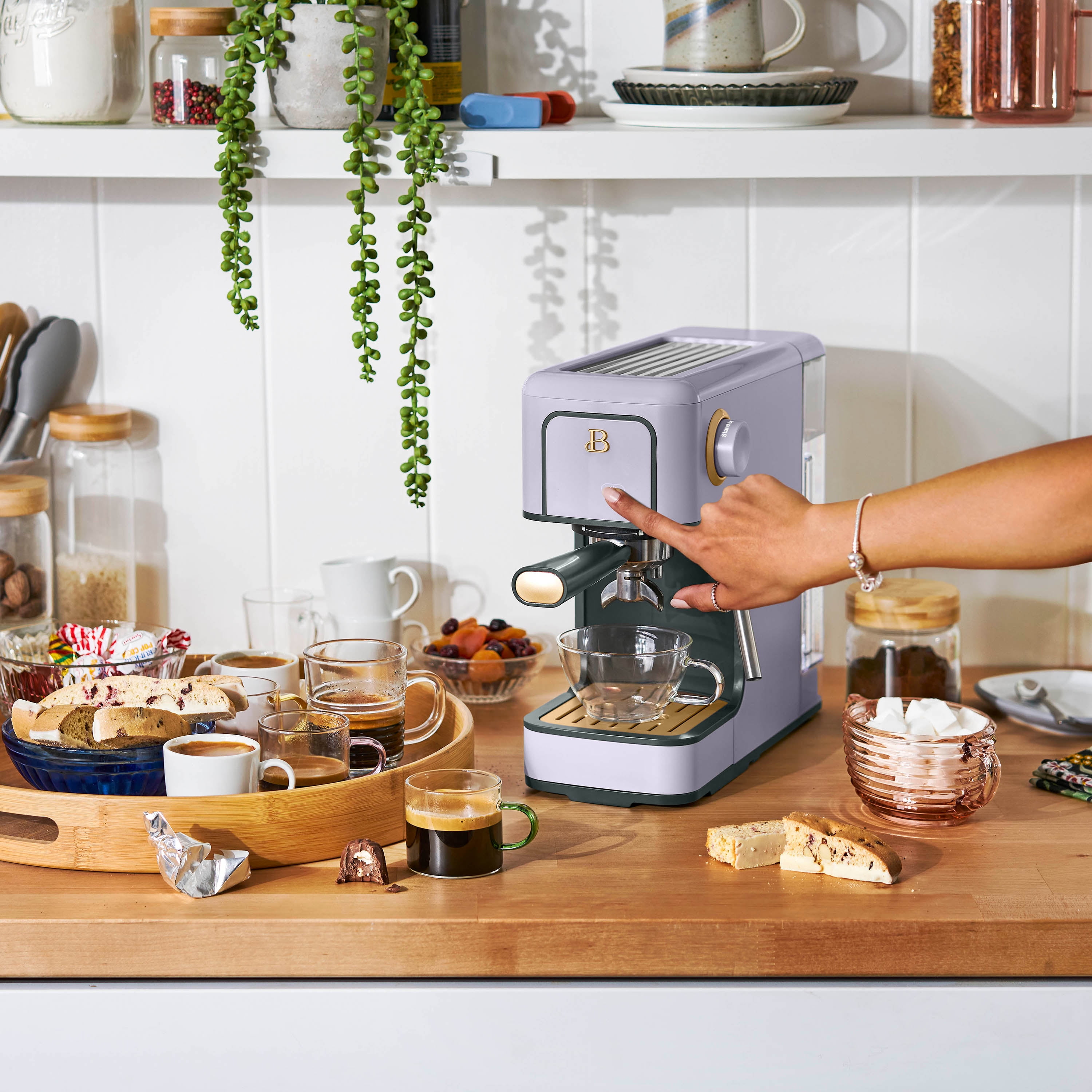 Beautiful Slim Espresso Machine with 20-Bar Pressure, Lavender by Drew Barrymore