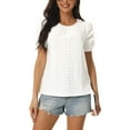 thumbnail image 1 of INSPIRE CHIC Hauts Froncés à Manches Courtes pour Femmes, Chemisiers à Oeillets Habillés Décontractés à Col Rond, T-Shirts d'Été, Blanc G, 1 of 5
