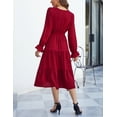 thumbnail image 5 of Women's Spring Dress, Long Sleeve Mini Tunic Casual V Neck Wedding Guest Dresses, 5 of 7