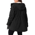 thumbnail image 3 of Abrigo de mujer plus size Agnes Orinda, chaqueta con capucha forrada de felpa, cintura elástica, con cremallera y botones, de manga larga, parka con bolsillos, 2X negro, 3 of 6