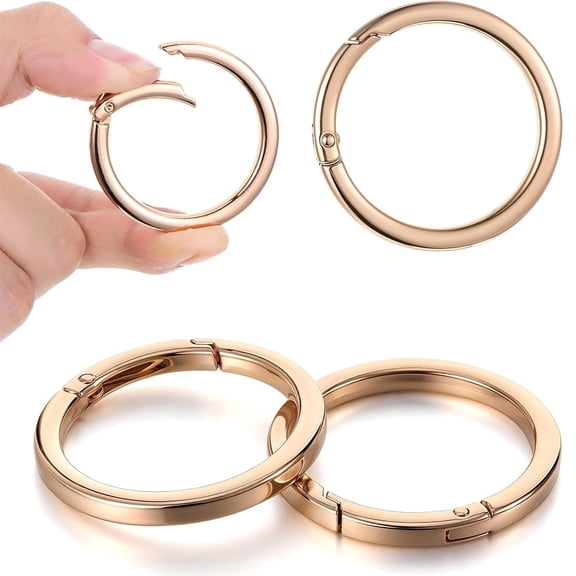Januofit 4Pcs Metal O Ring, 2 Inch Keychain Rings, Large Gold Key Rings, Carabiner Keysring Clip, Round Carabiner Clip, Flat Spring O-Ring for Purse Strap, Handbag, Key Chain Hooks Accessories