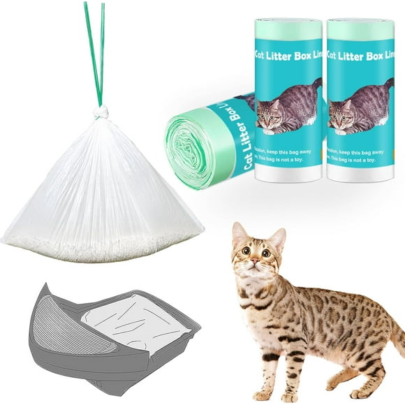 AIR-75 Pack Cat Litter Box Liner Bags Compatible with Litter Box Robot 4 and 3 Automatic Cat Litter Box, Thick Heavy Duty Drawstring Self-cleaning Litter Box Waste Drawer Liners, 9-11 Gallons Trash B