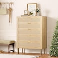 thumbnail image 4 of Home Rattan 5 Drawer Dresser, 44'' Tall Narrow Chest Of Drawer, Farmhouse Wooden Vertical Dresser With Metal Legs And Handles, Modern Dresser For Bedroom, Living Room, 4 of 7