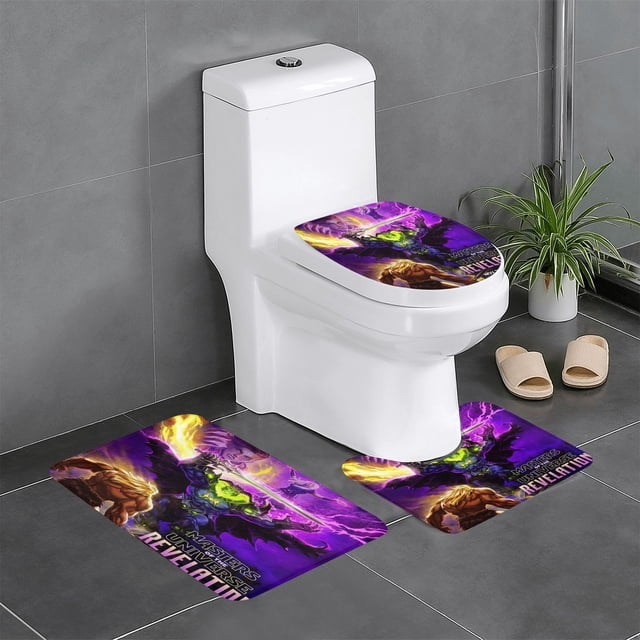 Amos del Universo: Revolución Juego de 3 alfombras de baño de coral fleece: tapete de baño + alfombra de inodoro en forma de U + funda de tapa de inodoro en forma de O
