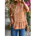 thumbnail image 3 of Uniexcosm Women's Floral Casual Blouses Ruffled Short Sleeve Round Neck Tops, 3 of 7