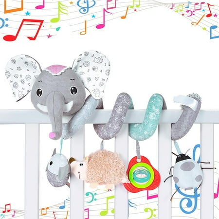 

Worallymy Infant Baby Elephant Spiral Plush Hanging Toys for Car Seat Stroller Wrap-Around Baby Carriage Toy Pendant Built-in Music Box