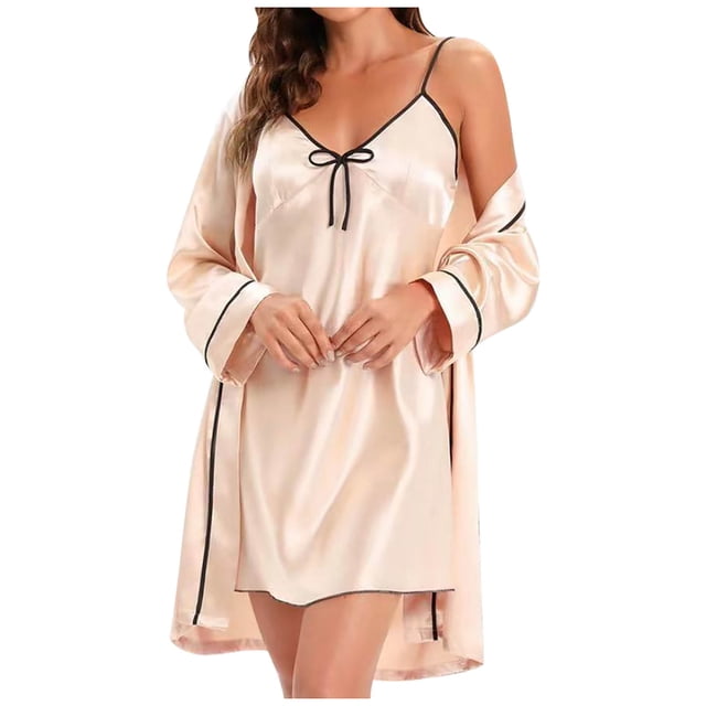 Conjunto de lencería de dos piezas para mujer, picardías de tentación sólida de satén de seda, ropa interior, camisola, camisón + camisón, traje Fridja nalpqowj43404
