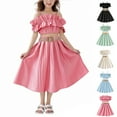 thumbnail image 5 of ZACPNCV Girl's Two Piece Summer Outfits Cold Shoulder Short Sleeve Crop Top Ruffle High Low Skirt Sets Beach Vacation Dress Pink 6-7 Years, 5 of 5