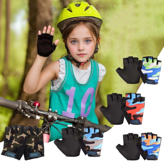 Kids Cycling Gloves, Half Finger Anti Slip Polyester Gloves for Outdoor Sports Training Riding and Daily Active Wear