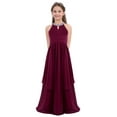 thumbnail image 5 of Raenseen Big Girls Sleeveless Sequined Halter Flower Girl Dress Chiffon Wedding Bridesmaid Dresses Burgundy 8, 5 of 9