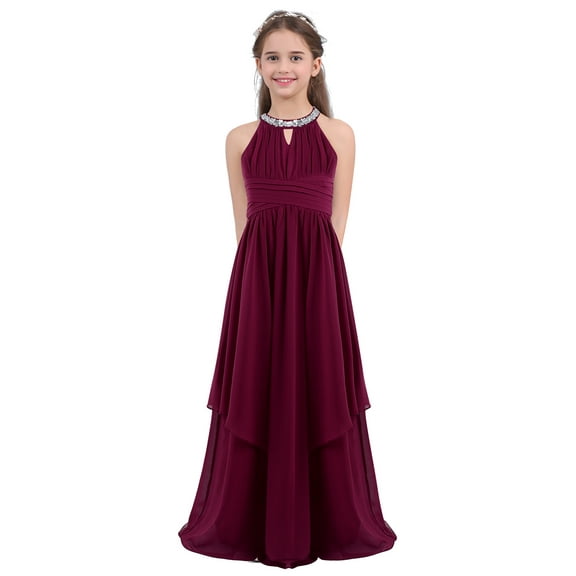 CHICTRY Girls Halter Sequined Bridesmaid Dress Birthday Party Prom Ball Gown Burgundy 4