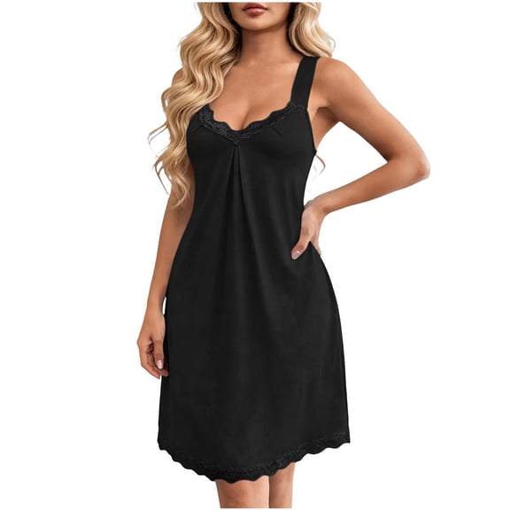 CYiJun Womens Nightgowns Sleeveless Lace Sleepwear Soft Pleated Tank Nightgown