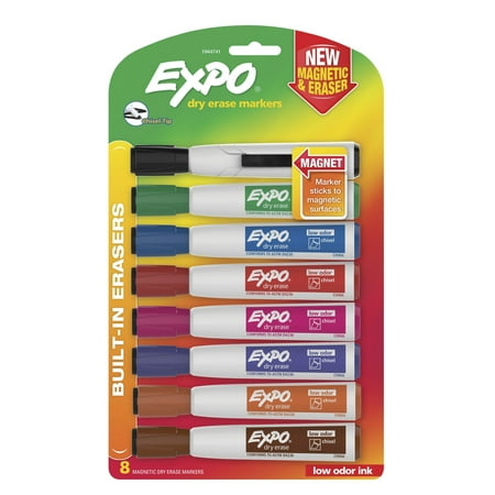 Expo Magnetic Dry Erase Markers with Eraser Cap  Assorted Colors  8 Count