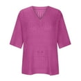 thumbnail image 4 of JIUKE Womens Tops Summer Crochet Short Sleeve V Neck Shirts Knit Hollow out Beach Cover up Tops, 4 of 8