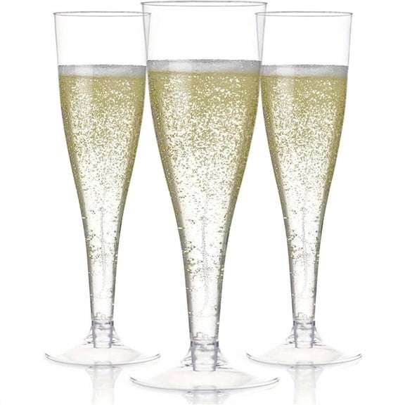 24 Clear Plastic Champagne Flutes - 4.5 oz Capacity Shatterproof Disposable Glasses - Suitable for Weddings, Cocktail Parties, and Outdoor Celebrations