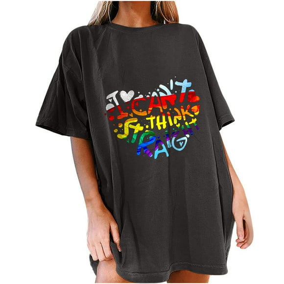 RKSTN Womens Pride Shirt Rainbow Graphic Tees Letter Print T Shirt LGBT Equality Shirts Casual Plus Size Short Sleeve Tops
