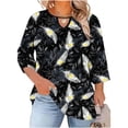 thumbnail image 3 of TaTaai Women Plus Size Fashion T-Shirt Random Print Crew Neck Chest Cutout 3/4 Sleeve Spring Summer Casual Base Top Ladies Daily Gathering Wear Soft Breathable Non-See-Through Top Gift, 3 of 6