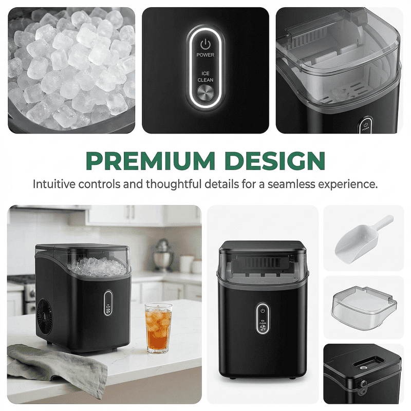 Countertop Nugget Ice Maker with Soft Chewable Pebble Ice, One-Touch Operation, Self-Cleaning Ice Machine, 33 lbs/24H for Home, Kitchen, and Office